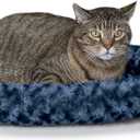 K&H Pet Products Bolster Heated Cat Bed for Indoor Cats, Thermo-Kitty Fashion Splash Orthopedic Foam Heated Pet Bed for Large Cats, Dogs, Waterproof Pet Heater, Safety Listed - Large 16 X 22in Blue