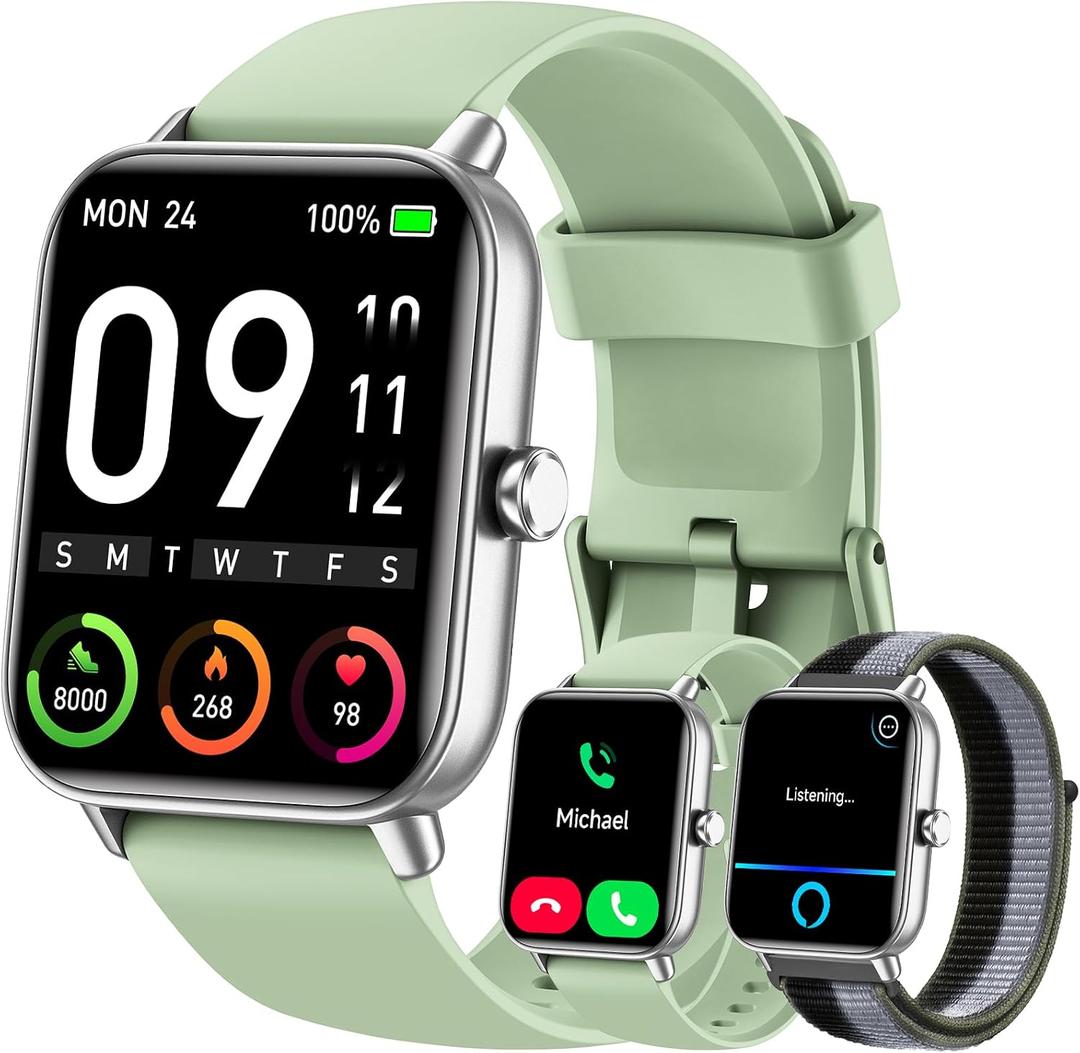 Hingso Smart Watches for Men Women, 1.85" Alexa Built-in Smart Watch for Android Phones & iPhones, 120+ Sport Modes Fitness Watch with Heart Rate/Stress/Sleep Tracker, Step Count Watch, 2 Bands