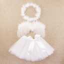 Nishine Baby Tulle Tutu Skirt Dress with Angel Wing Halo Outfit Sets Tutus Cosplay Photo Props (White)
