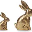 DN DECONATION Golden Bunny Figurines, Wooden Bunny Decor, Small Easter Rabbit Statue Set of 2, Vintage Easter Decorations, Bunny Decorations for Home, Spring Decor, Gift
