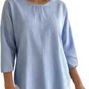 Women's 2026 Summer 3/4 Sleeve Tops Casual Striped T Shirts Crewneck Loose Office Work Shirts Cotton Blouses (Blue, XL)