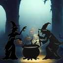 3 x Halloween Witch Yard Decorations Witch Silhouette Yard Stakes with Cauldron,Set of 3 Metal Halloween Yard Stakes for Spooky Decorations Garden Lawn