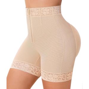 MERYOSZ Tummy Control Shapewear Shorts Zipper Butt Lifting Panties Underwear Shapewear for Women Faja Body Shaper Beige
