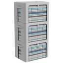 3Pack Frame Storage Box - Clothes Storage Bin Bags Oxford Fabric Foldable Stackable Container Organizer Set with Clear Window & Carry Handles Large Capacity (Grey, Large-66L)