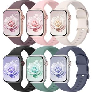 6 Pack Sport Bands Compatible with Apple Watch Bands 38mm 40mm 41mm 42mm 44mm 45mm 46mm 49mm for Women Men, Soft Wristband Silicone Sport Strap for iWatch Bands Series 11 10 9 8 7 6 5 4 3 2 1 Ultra SE