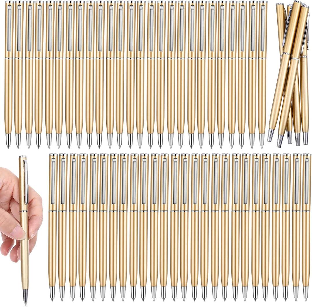 Kifmurase 100PCS Wedding Gold Pens, Bulk Golden Retractable Black Ink Metal Pen Slim 1.0mm Point Ballpoint Smooth Writing Pens for Wedding Bridal Business Office Guests Teachers Men Women