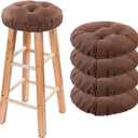 Bar Stool Covers Set of 4, Stool Covers Round with Elastic Band Pad, Soft Stool Seat Covers, Nonslip and Washable, 12 Inch, Brown