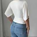 SOLY HUX Women's Deep V Neck Crop Top Flounce Short Sleeve Slim Fit Going Out Tee Shirts (White, S)