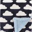 Hudson Baby Unisex Baby Plush Mink and Sherpa Blanket, Navy Clouds, One Size