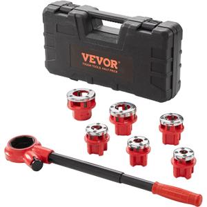 VEVOR Ratchet Pipe Threader Kit with 6 Dies, 1/4" NPT to 1-1/4" NPT Ratcheting Pipe Threading Tool, Portable Pipe Threader Set with Storage Case for Plumbing Installation and Repair