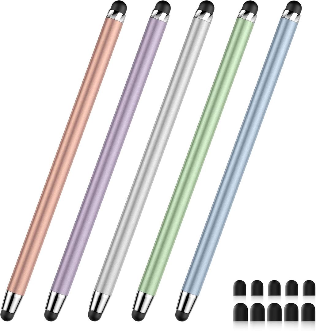 Stylus Pen for Touchscreen,5 PCS Stylus,2-in-1 Stylus Pen for iPad, High Sensitivity Precision Suitable for Touch Screens of iPhone/ipad/Android Tablet(Silver/Blue/Rose Gold/Purple/Light Green)