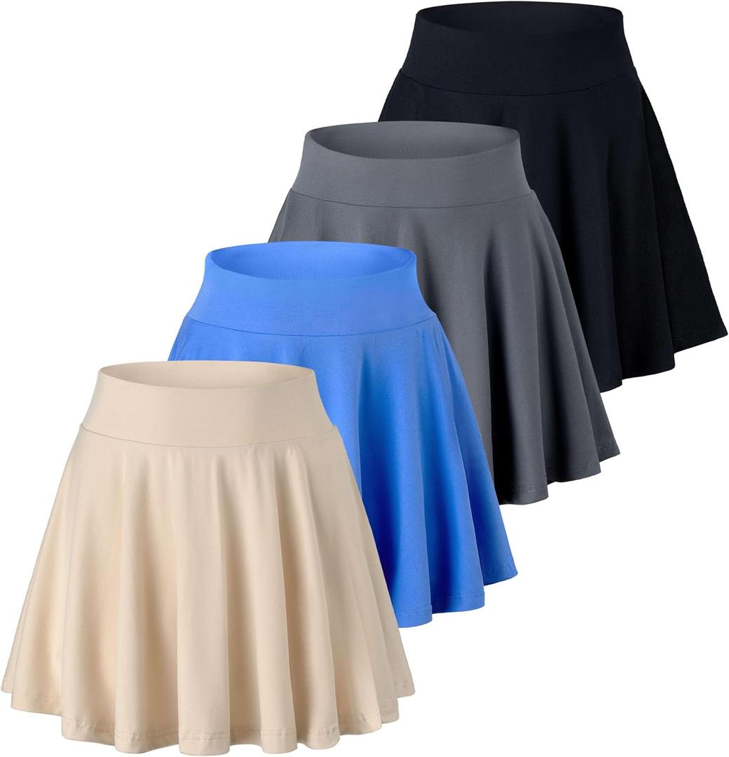 Real Essentials 3 Pack: Women's Basic Casual Stretchy Mini Skirt - Skater A-Line Flowy Flared Small