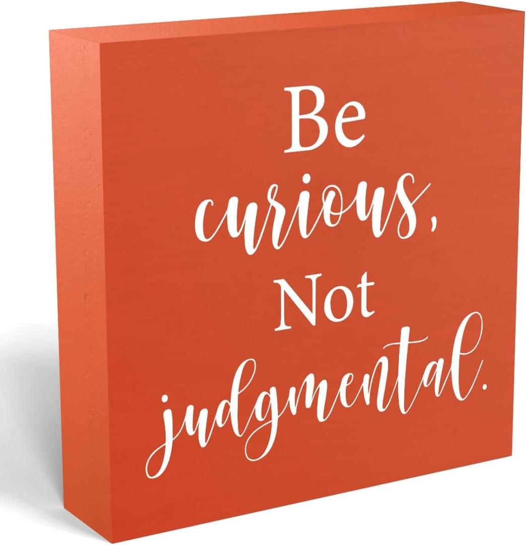 2 x Inspirational Gift Home Office Desk Cubicle Shelf Decor TV Show Decor, Be Curious Not Judgemental Sign, Soccer Football Coach Gifts for Fans 5 X 5 Inch