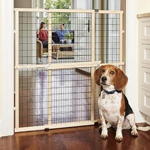 MYPET Wire Mesh Dog Gate: 29.5"-40" Wide, Pressure Mounted with No Tools; Expandable, Durable Pet Gates for Doors and Hallways, 37" Tall, Made with Sustainable Hardwood