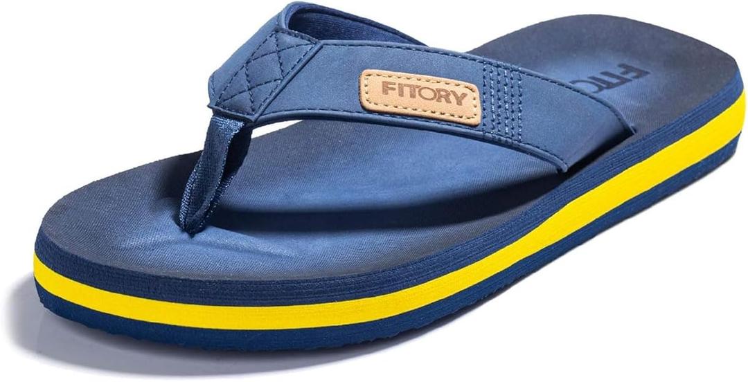 FITORY Men's Flip-Flops, Thongs Sandals Comfort Slippers for Beach 7, Blue/Yellow