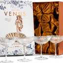 Venus Seashell Coupe Cocktail Glasses | Set of 4 | 8 oz Crystal Ribbed Champagne Saucers for Drinking P-Star and Espresso Martini, Margarita, Daiquiri, Cosmopolitan, Gimlet | Elegant Gift Glassware