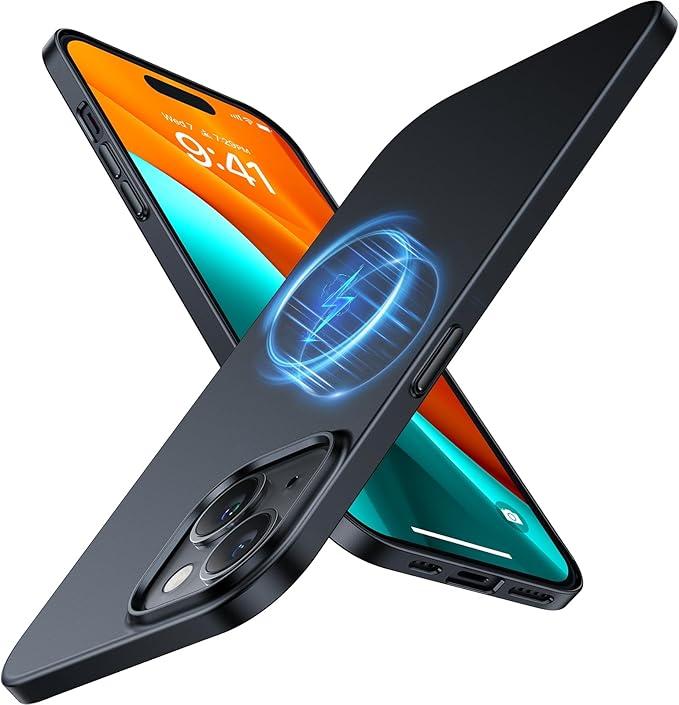 TORRAS Magnetic Slim Fit for iPhone 15 Case,Compatible with MagSafe,Ultra Thin Case Case,Matte Hard PC Velvety Touch & AntiScratch Protective Cover Phone Case,Black,6.1 inch