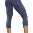 VOOVEEYA Capri Leggings for Women, High Waisted Yoga Pants with Back Pockets Crop Workout Capris Pants (X-Large, Blue)