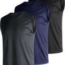 Mens 3 Pack Quick Dry Tank Tops, Moisture Wicking, Mesh Lightweight T-Shirts, Athletic Weightlifting Sleeveless (Black/Navy Blue/Dark Gray)