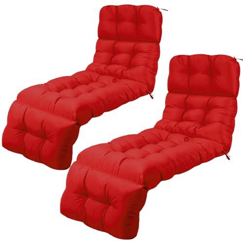 DoubleFill Outdoor Chaise Lounge Chair Cushion 72 x 22 x 4.21 Inches Thick Tufted Patio Pool Lounge Cushion Waterproof Replacement for Outdoor Furniture with Ties(Brick Red,2 Pcs)