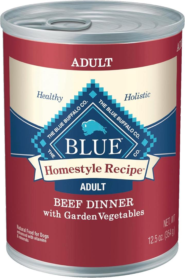 Blue Buffalo Homestyle Recipe Adult Wet Dog Food, Made with Natural Ingredients, Beef Dinner with Garden Vegetables, 12.5-oz Cans (12 Count) (BB-Apr/04/2028)