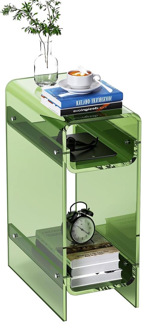 Clear Acrylic Side Table, Narrow Nightstand Bedside Table for Bedroom, Skinny Small End Table (Green, 8.7'' x 15.7'' x 21.7")