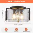 14.2" Drum Semi Flush Mount Ceiling Lights Modern 3-Light Farmhouse Water Ripple Glass Ceiling Light Black Chandelier for Bedroom Hallway Entryway Foyer Laundry Room Kitchen