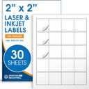2" X 2" Square Printable Labels Compatible with Inkjet and Laser Printers - 30 Sheets, 600 Matte White Paper Stickers for Logos, Product Labeling, and QR Codes - Spartan Industrial