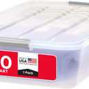 IRIS USA 50 Qt Plastic Under Bed Storage Organizer Bin Container with Secure Lids and Durable Black Buckles, Multi-Purpose for Clothes Shoes Clothing Bedding, Long, Clear