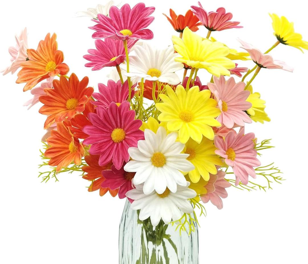 10 Bundles Daisy Artificial Flowers Real Touch PU Fake Daisies Faux Flower for Home Decor Indoor Wedding Party Bouquet Kitchen Table Centerpiece Floral Arrangements Decoration(Multi Color)