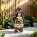 18.9" H Water Fountain Outdoor/Indoor, Garden Fountain with LED Lights, Rock Pottery Jar Waterfall Fountain for Patio Porch Yard Backyard Farmhouse
