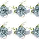 Dusty Blue Wrist Corsage Set of 6 for Wedding Prom Party, Artificial Flower Wrist Corsage Bracelets, Homecoming Corsage Wristlet, Corsage Flowers for Bride, Bridesmaid, Girls