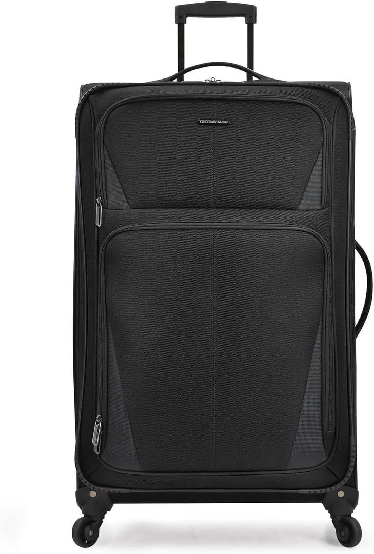 U.S. Traveler Aviron Bay Expandable Softside Luggage with Spinner Wheels, Black, Large 31-Inch