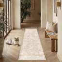 2x12 Beige Washable Runner Rug for Kitchen Hallway Neutral Soft Non Slip Rug Low Pile Vintage Distressed Carpet for Bathroom Bedroom Indoor Nursery