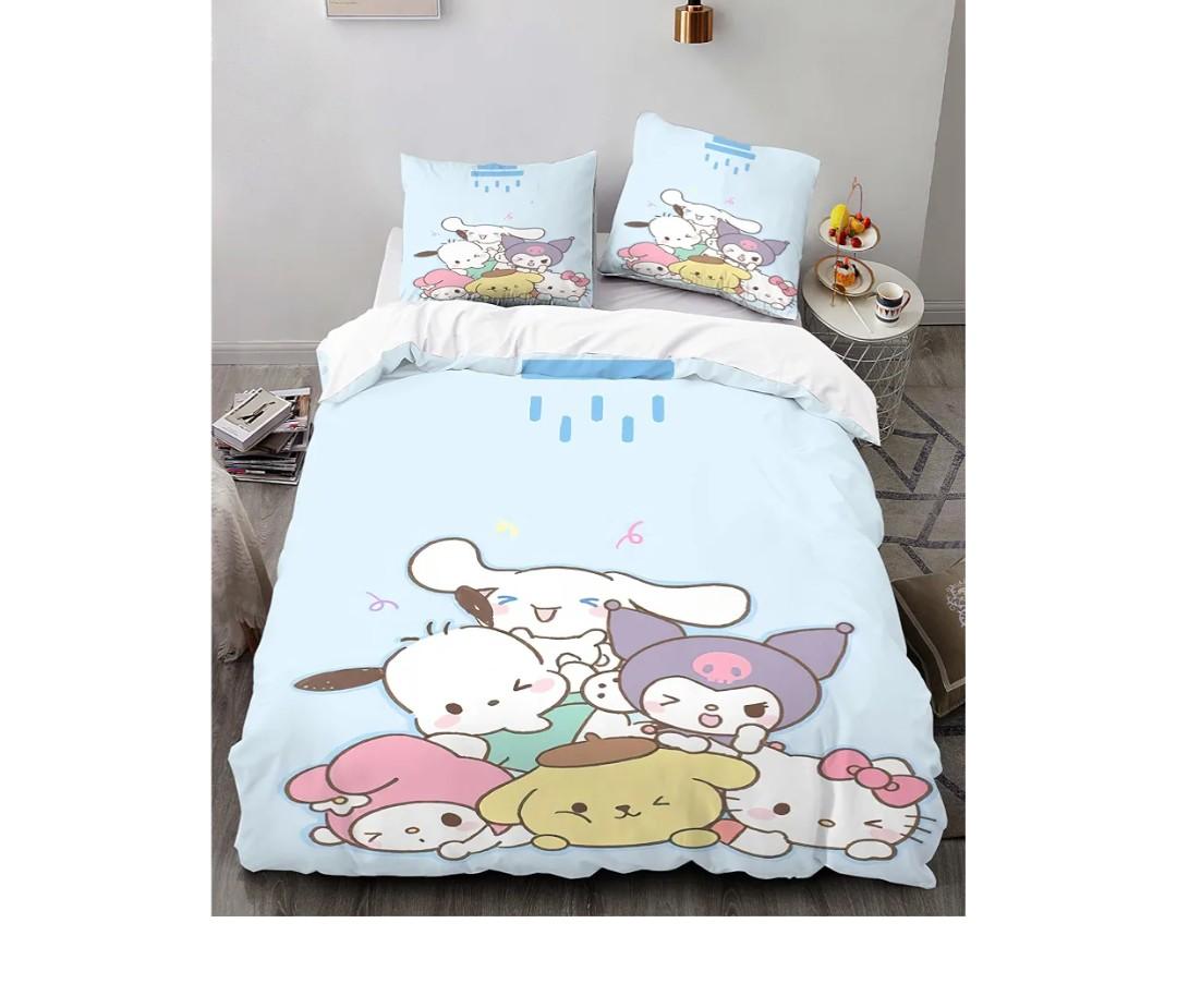 The Cute Cat Anime Bedding Set,3 Piece 3D Cartoon Cute Printed Soft Microfiber Comforter Set with Zipper Closer,Gifts for Kids Teenagers Adult,1 Duvet Cover with 2 Pillowcases-Twin
