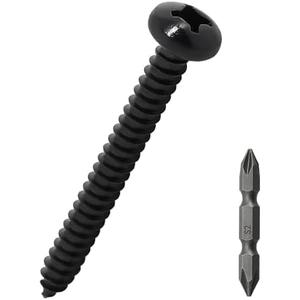#8 x 2-1/2" Pan Head Wood Screws (50 pcs), 18-8 (304) Stainless Steel, Phillips Drive Pan Head Self Tapping Screws, Black Oxide Coated Sheet Metal Screws, Fayeploo (with Phillips Driver Bit)