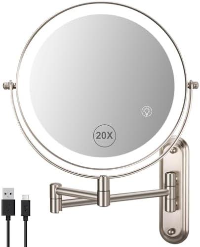VORREMIRR Wall Mounted Makeup Mirror, 1x/20x Magnifying Mirror with 8.5" Double Sided, Vanity Makeup Mirror for Bathroom, Brushed Nickel