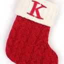 Christmas Stockings with Initials, 7.1 Inches Small Embroidered Letter Knit Red White Christmas Stocking for Family Holiday Decorations and Xmas Tree Fireplace (K)