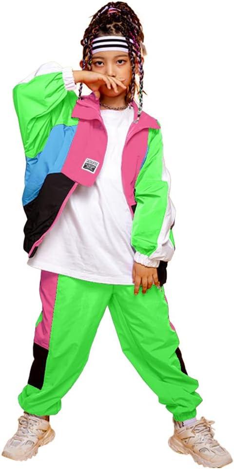 LOLANTA Boys' Girls' Color Block Jacket Track Pants Sets Hip Hop Dance Patchwork Clothes Unisex Streetwear