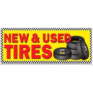 Preboun 2 x 6 ft New and Used Tires Banner Store Sign with Grommets Polyester Fabric Reusable Weatherproof Tire Sale Banner for New Applied Tires Business Sale, Tyre Advertising Signs Supply