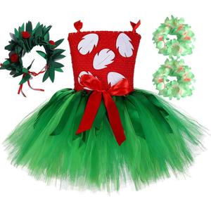 Tutu Dreams Summer Hawaiian Red Green Tutu Dress for Girls with Tropical Fern Leaf Headband Birthday Party Gifts (9-10 Years)