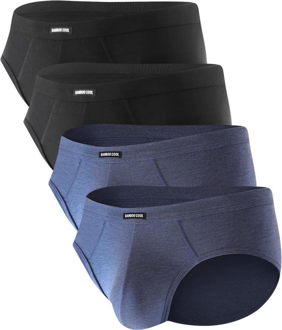 BAMBOO COOL Men's Tagless Briefs Coverd Waistband Comfort Soft Underwear with Contour Pouch Breathable Underpants, Multipacks (Black, XXL)