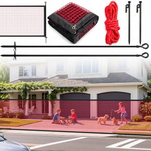 Soulchen Driveway Net for Kids Safety, 36 ft W x 40 in H Heavy-Duty Red Net Fence Gate Mesh Outdoor Yard Driveway Guard for Stop Balls, Protect Toddlers and Dogs Safety