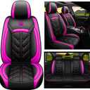 Comfortable Leather Auto Car Seat Covers 5 Seats Full Set Universal Fit (Black & Rose)