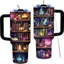 Book Lovers Gifts 40oz Tumbler with Handle and Straw, Book Tumbler for Friend, Bookish Gifts for Women Readers Librarian, Book Accessories Stainless Steel Travel Mug 1 Pcs