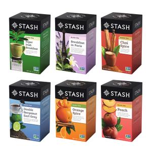 STASH Black Tea Variety Pack Caffeinated, 6 Boxes of 18-20 Tea Bags Each Orange Spice, Peach, Double Bergamot Earl Grey, Chai Spice, Super Irish Breakfast & Breakfast in Paris