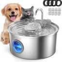 Cat Water Fountain Stainless Steel, 3.2L/108oz Pet Drinking Fountain for Cats Dogs, Automatic Cat Fountain with 2 Flow Modes, Splash-Proof Bowl, Includes 4 Replacement Filters