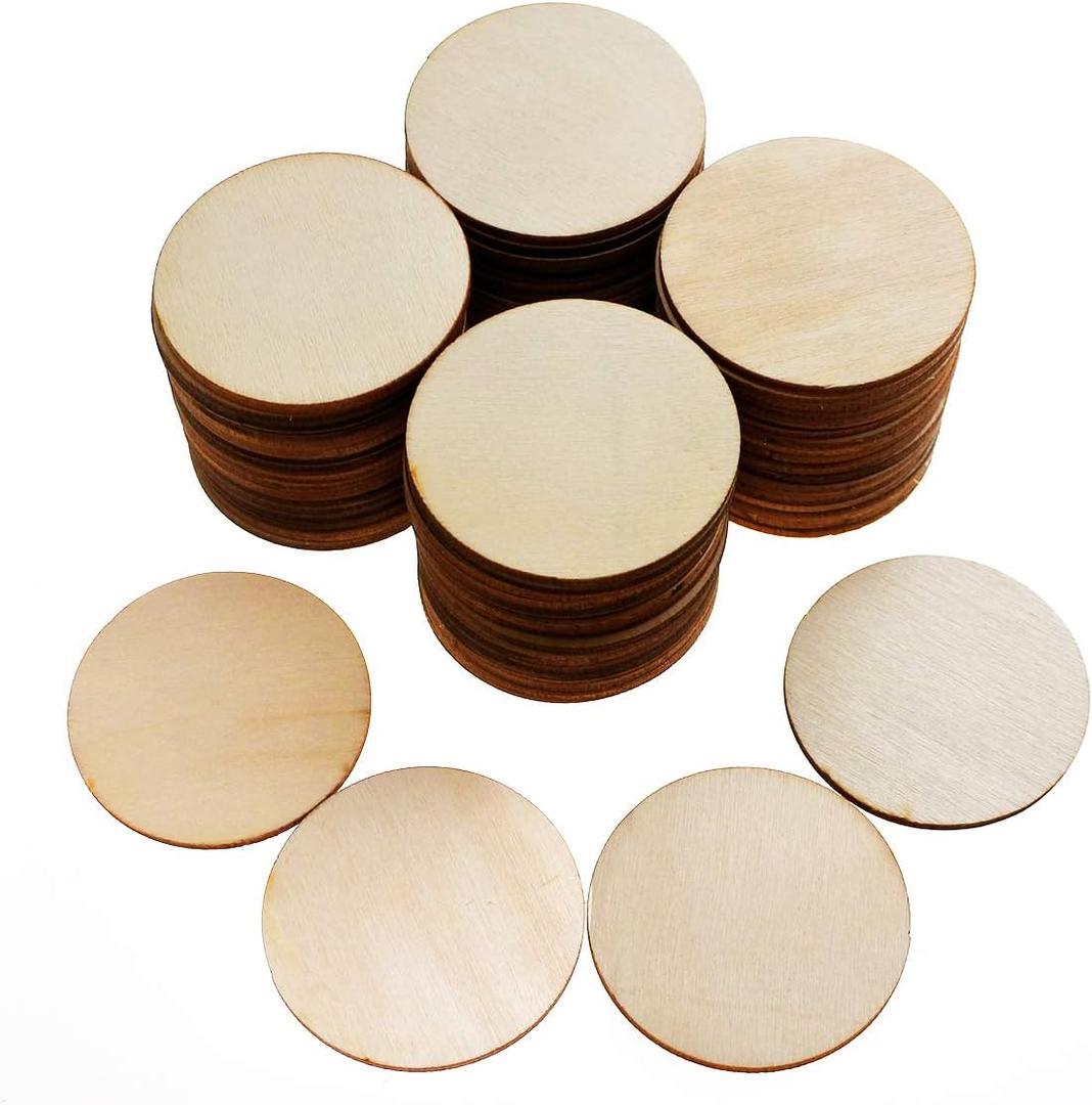 100 Pieces Unfinished Wood Circle - 2 Inch Round Disc Blank Natural Wooden Cutout Ornaments for Decoration DIY Craft Art Supplies, 0.11 inch Thick