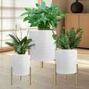3 Pack Planter Pots with Stand and Drainage Holes, 8/10/12 Inch Indoor/Outdoor Plant Pots, Lightweight Durable Flower Pots for Herbs, Succulents, Modern Home Decor (White F1)