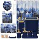 XLHOMO Bathroom Set - 26PC Bathroom Set with Shower Curtain and Rugs, Bathroom Accessory Set, Navy Blue Bathroom Sets, Trash Can & Soap Dispenser